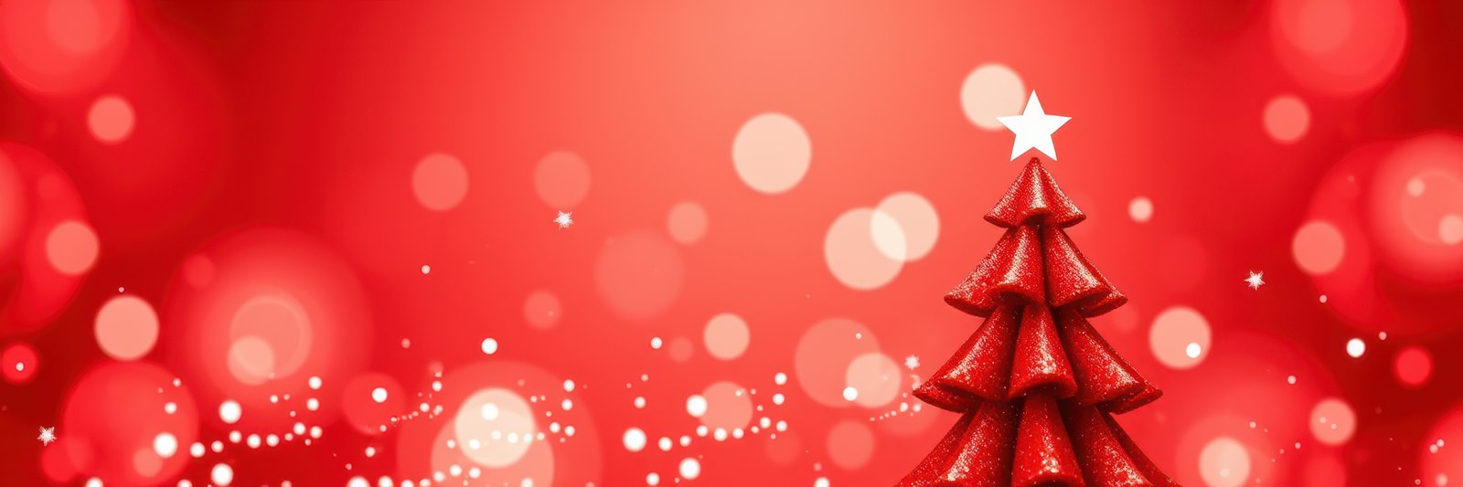 A red Christmas tree stands out against a red background with bokeh lights